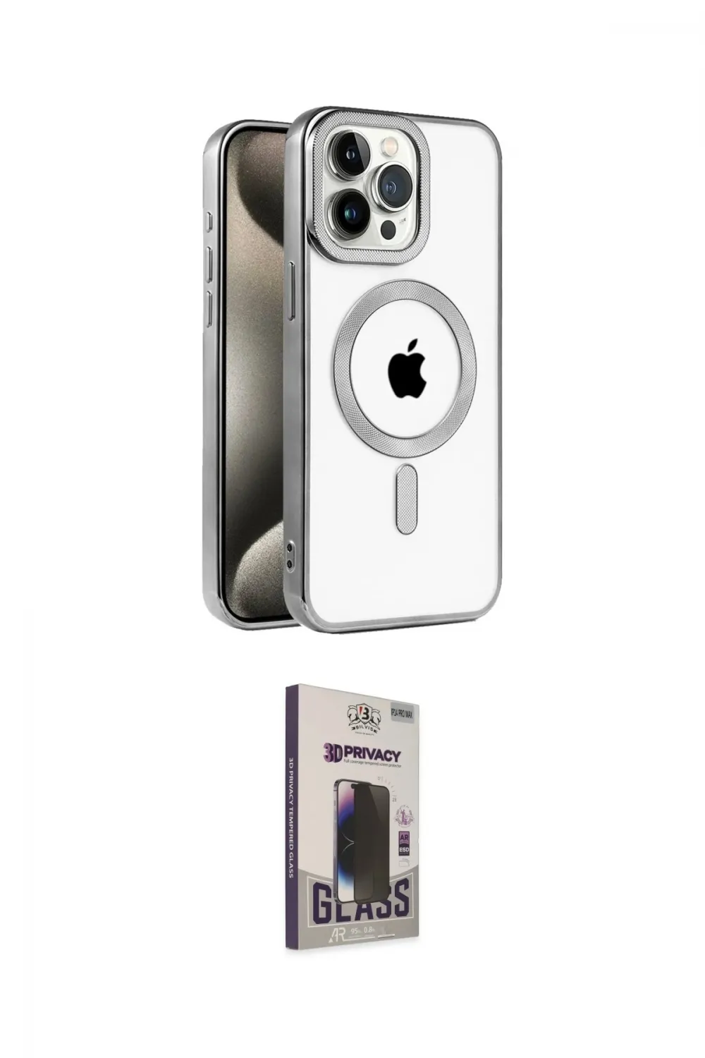 ieg™ iPhone 15 Pro Kılıf Eksen Form Koleksiyonu - Siyah Bilvis Hayalet Cam Ekran Koruyucu