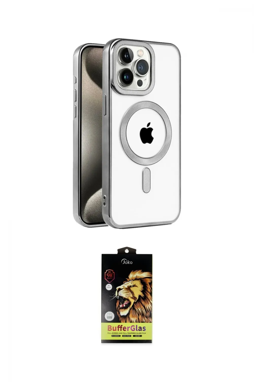 ieg™ iPhone 15 Pro Kılıf Eksen Form Koleksiyonu - Siyah Buffer Cam Ekran Koruyucu