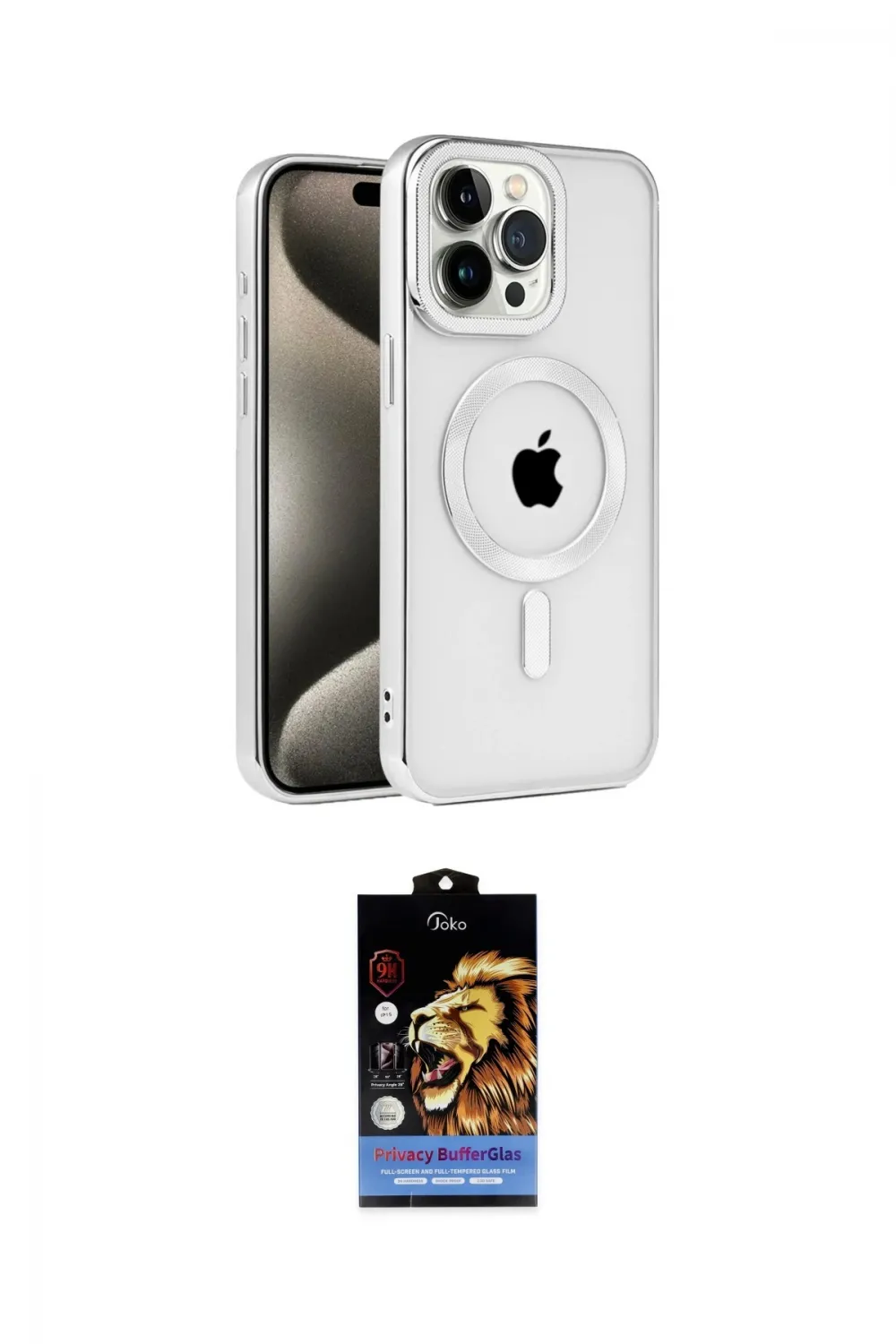 ieg™ iPhone 15 Pro Kılıf Eksen Form Koleksiyonu - Siyah Buffer Hayalet Cam Ekran Koruyucu