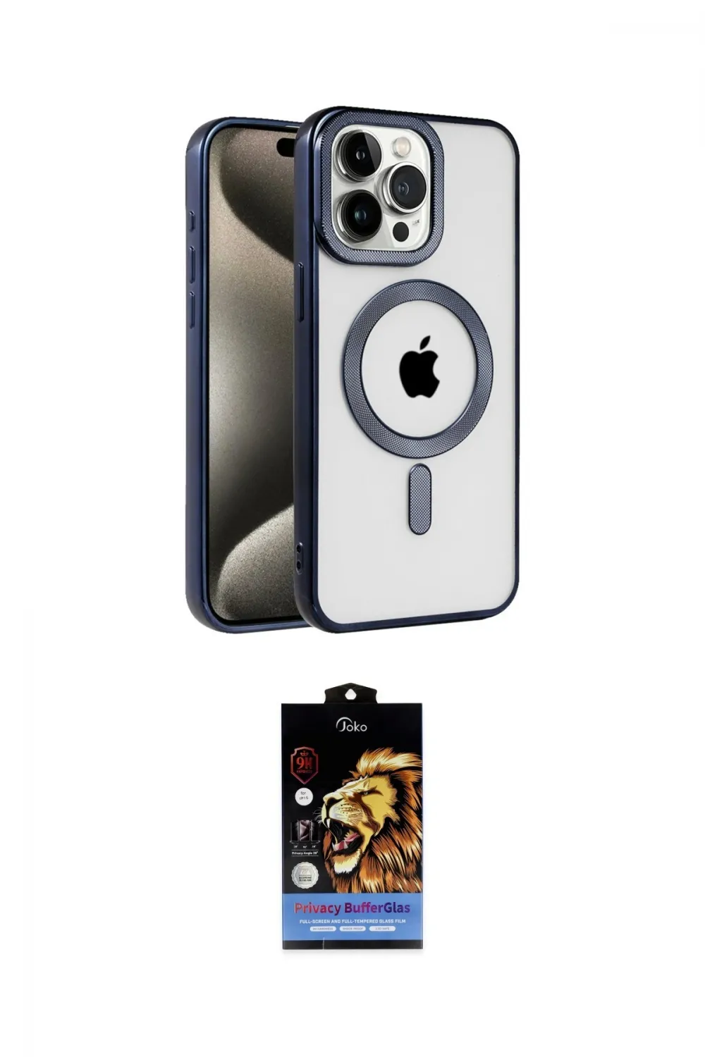 ieg™ iPhone 15 Pro Kılıf Eksen Form Koleksiyonu - Siyah Buffer Hayalet Cam Ekran Koruyucu