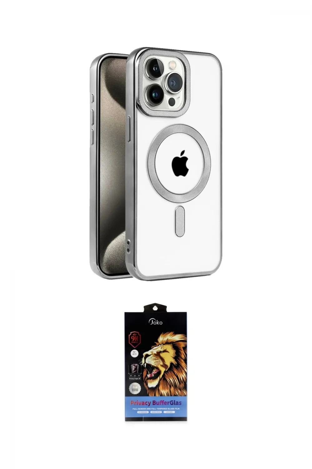 ieg™ iPhone 15 Pro Kılıf Eksen Form Koleksiyonu - Siyah Buffer Hayalet Cam Ekran Koruyucu