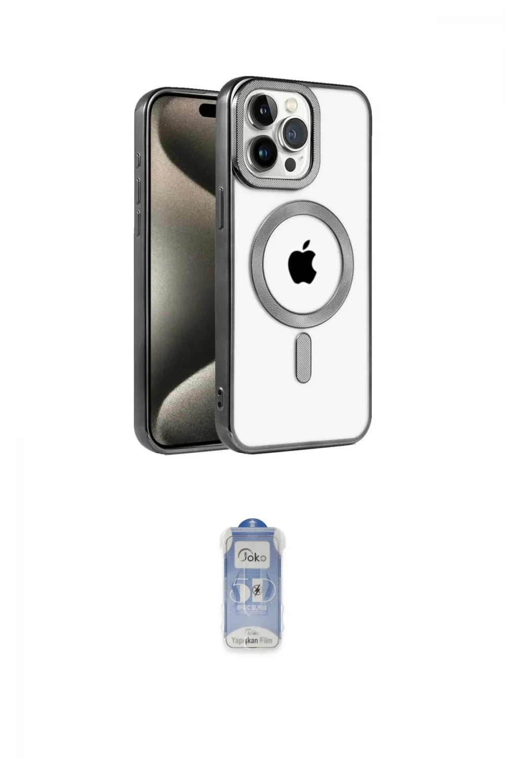 ieg™ iPhone 15 Pro Kılıf Eksen Form Koleksiyonu - Siyah Joko Magic 5D Cam