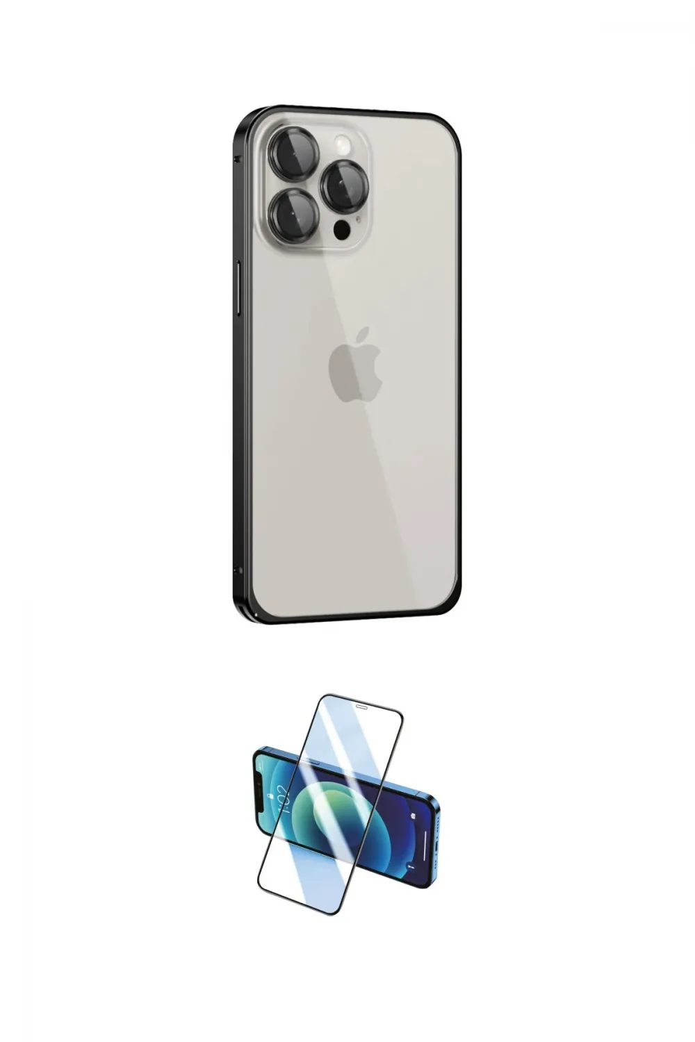 ieg™ iPhone 15 Pro Kılıf Eksen Form Serisi - Siyah 3D Antistatik Cam Ekran Koruyucu