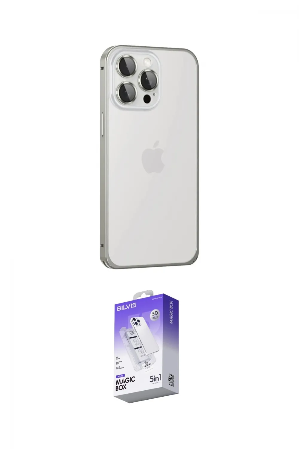 ieg™ iPhone 15 Pro Kılıf Eksen Form Serisi - Siyah Bilvis 5in1 3D Magic Cam Ekran Koruyucu