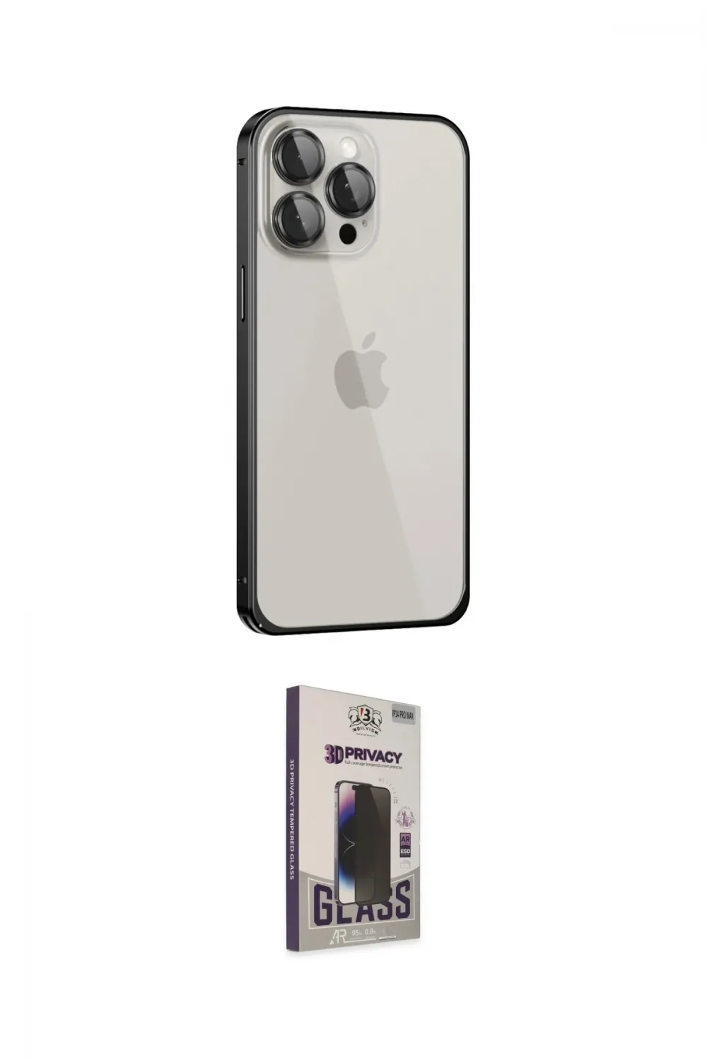 ieg™ iPhone 15 Pro Kılıf Eksen Form Serisi - Siyah Bilvis Hayalet Cam Ekran Koruyucu