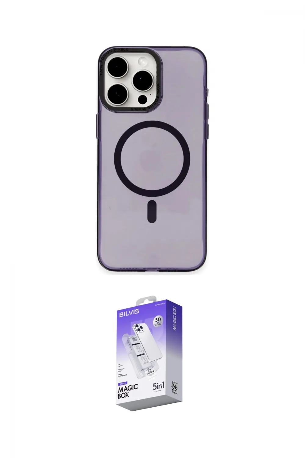 ieg™ iPhone 15 Pro Kılıf Eksen Işık Prime - Siyah Bilvis 5in1 3D Magic Cam Ekran Koruyucu