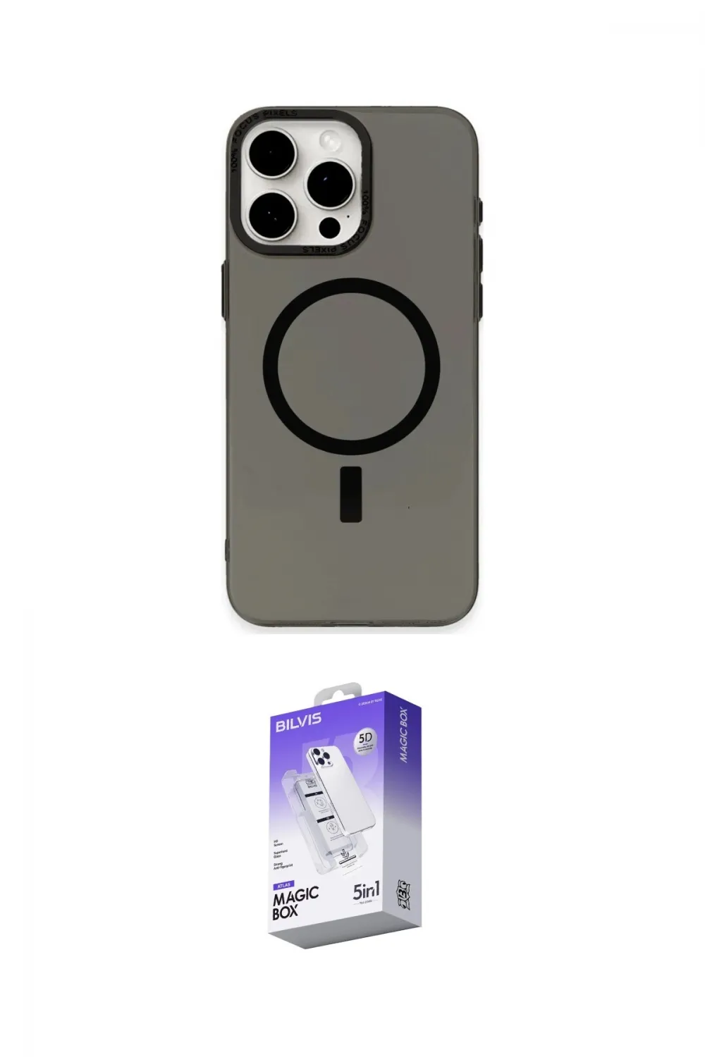 ieg™ iPhone 15 Pro Kılıf Eksen Işık Prime - Siyah Bilvis 5in1 3D Magic Cam Ekran Koruyucu