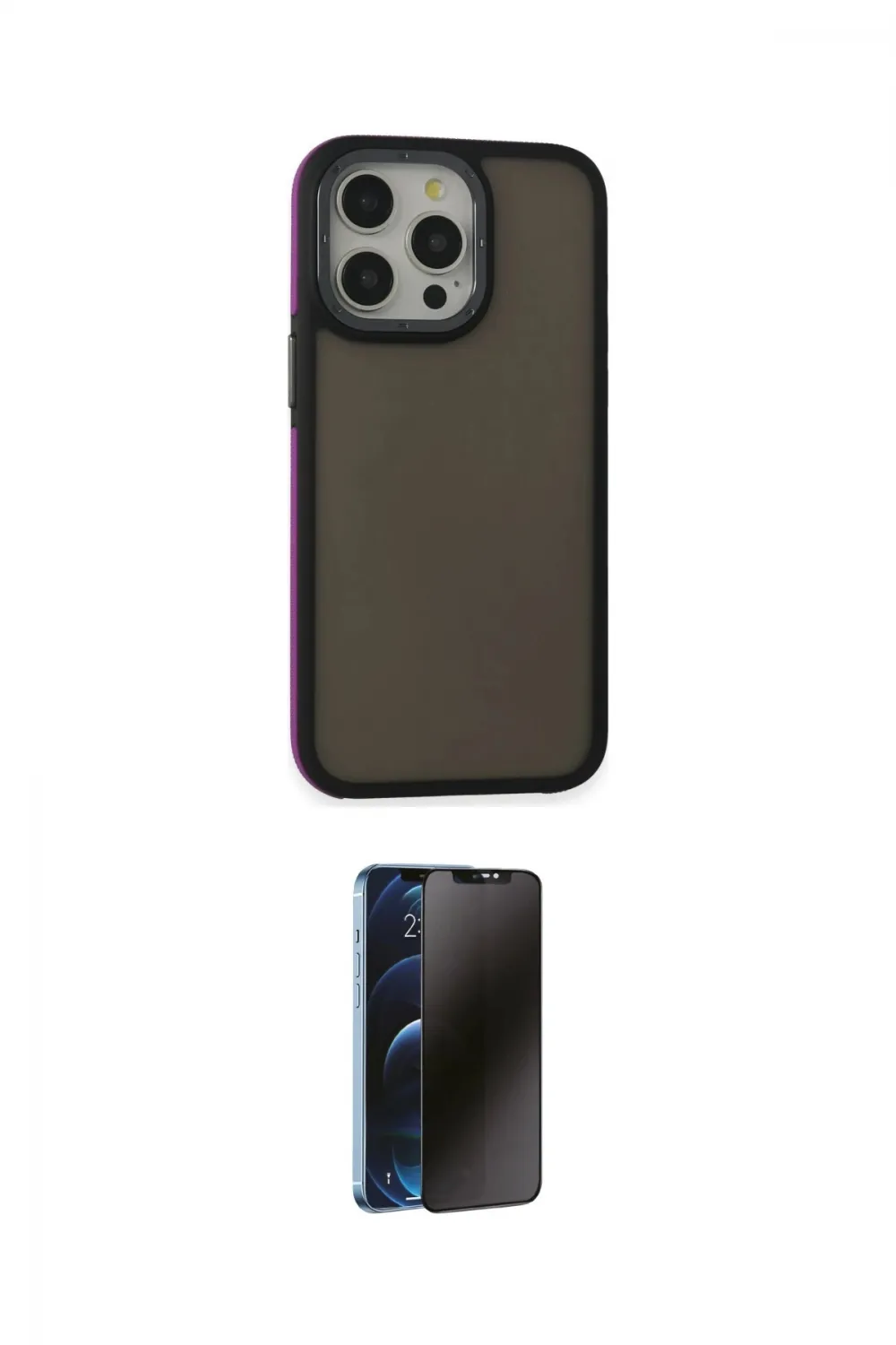 ieg™ iPhone 15 Pro Kılıf Eksen Işık - Siyah 3D Antistatik Hayalet Cam Ekran Koruyucu