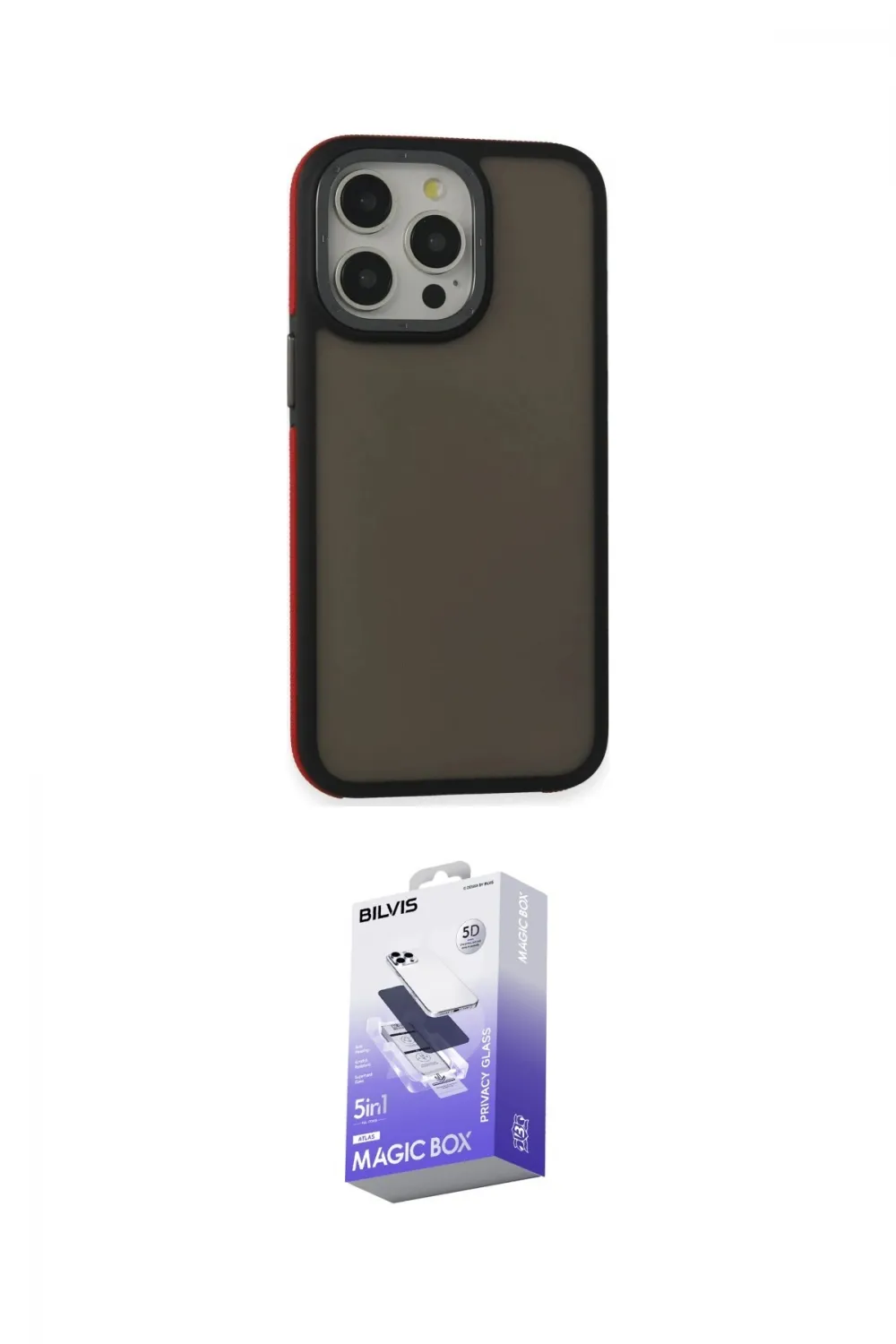ieg™ iPhone 15 Pro Kılıf Eksen Işık - Siyah Bilvis 5in1 5D Magic Hayalet Cam Ekran Koruyucu