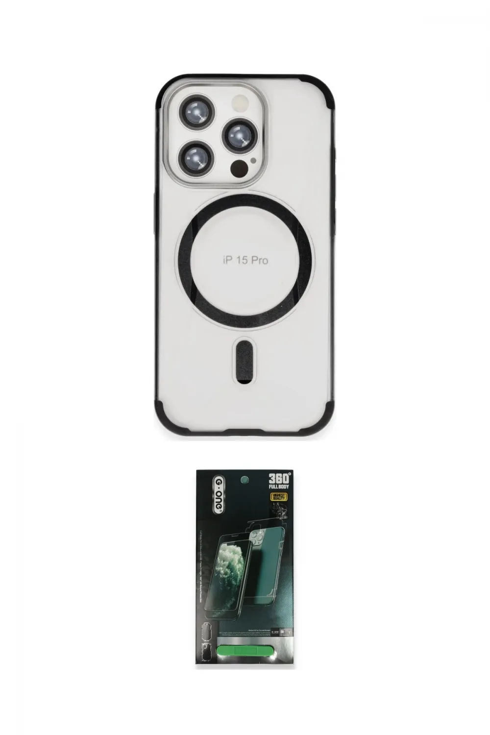 ieg™ iPhone 15 Pro Kılıf Eksen Klasik Koleksiyonu - Şeffaf 360 Full Body Arka Koruyucu