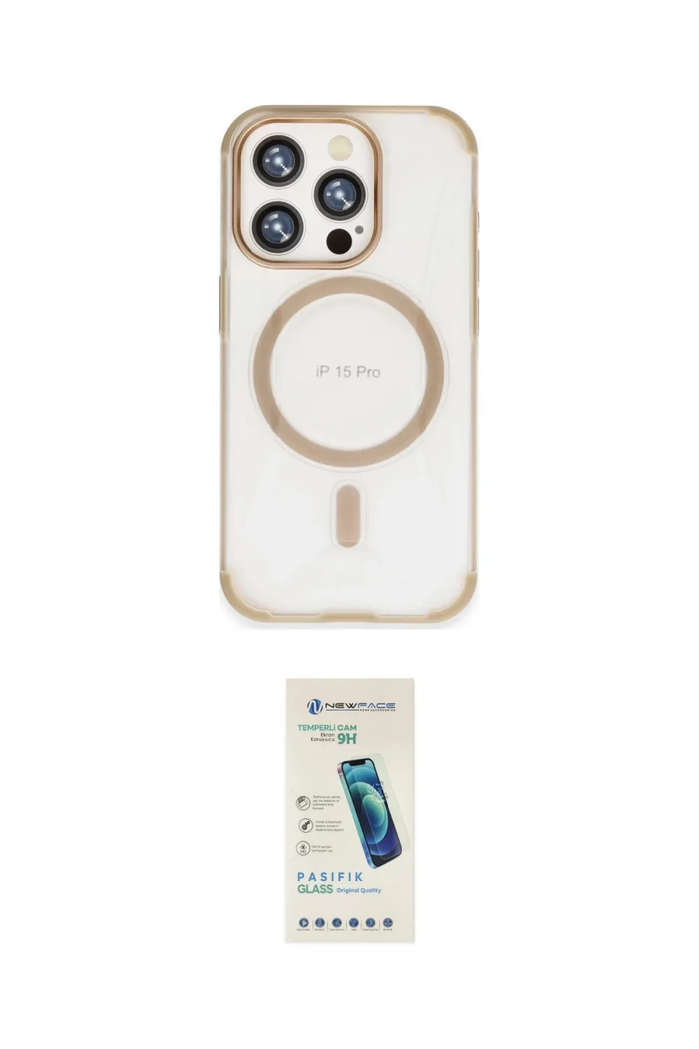 ieg™ iPhone 15 Pro Kılıf Eksen Klasik Koleksiyonu - Şeffaf Pasifik Cam Ekran Koruyucu