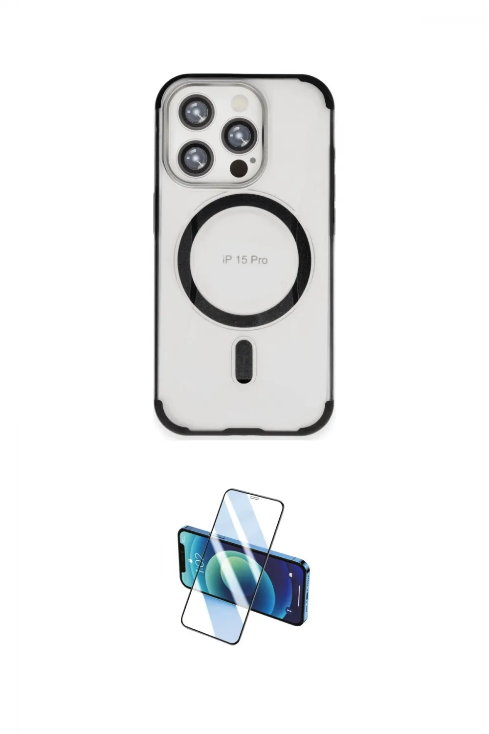 ieg™ iPhone 15 Pro Kılıf Eksen Klasik Koleksiyonu - Siyah 3D Antistatik Cam Ekran Koruyucu