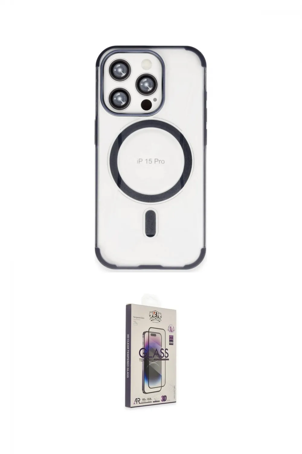 ieg™ iPhone 15 Pro Kılıf Eksen Klasik Koleksiyonu - Siyah Bilvis 3D Cam Ekran Koruyucu
