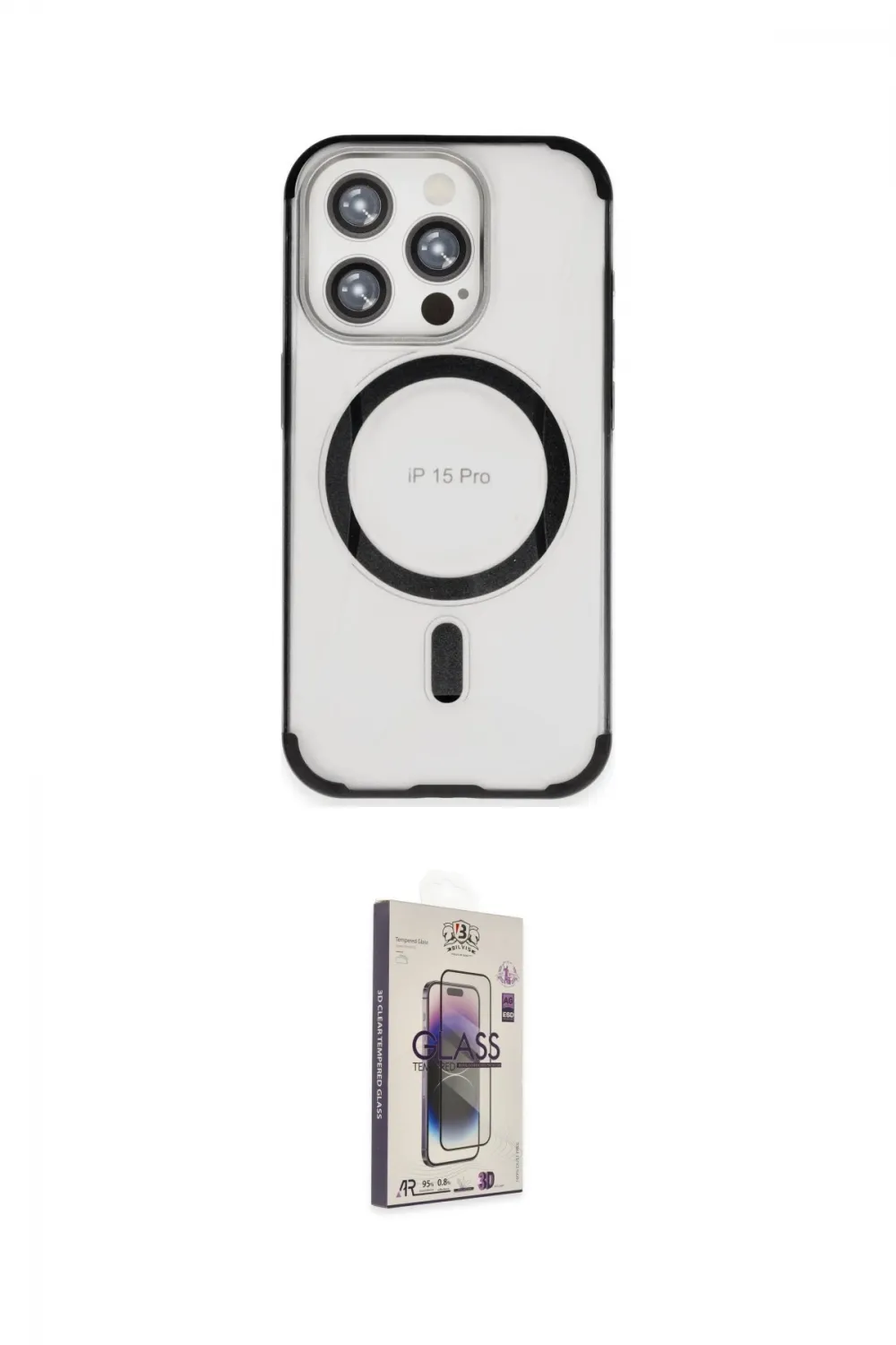 ieg™ iPhone 15 Pro Kılıf Eksen Klasik Koleksiyonu - Siyah Bilvis 3D Cam Ekran Koruyucu