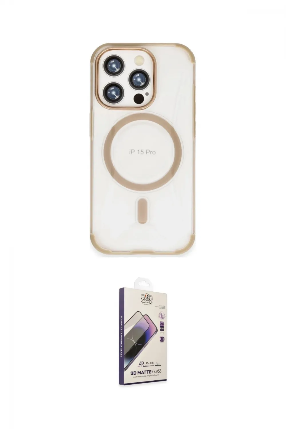ieg™ iPhone 15 Pro Kılıf Eksen Klasik Koleksiyonu - Siyah Bilvis 3D Mat Cam Ekran Koruyucu