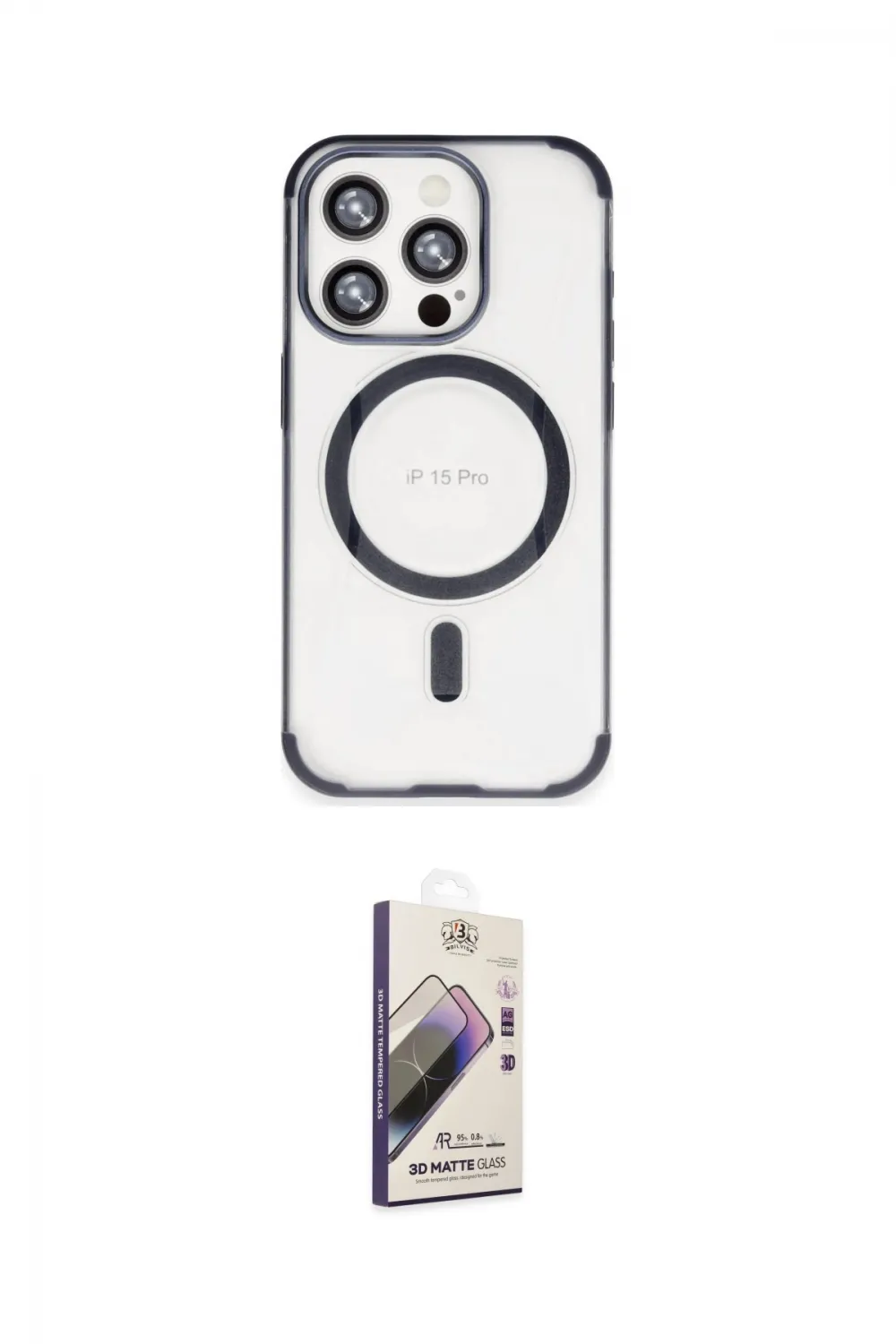 ieg™ iPhone 15 Pro Kılıf Eksen Klasik Koleksiyonu - Siyah Bilvis 3D Mat Cam Ekran Koruyucu