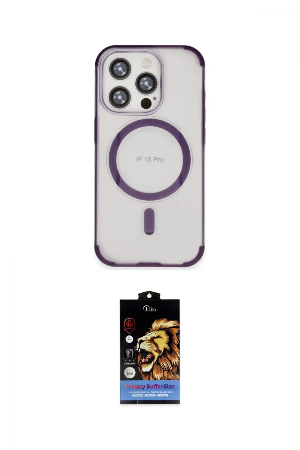 ieg™ iPhone 15 Pro Kılıf Eksen Klasik Koleksiyonu - Siyah Buffer Hayalet Cam Ekran Koruyucu