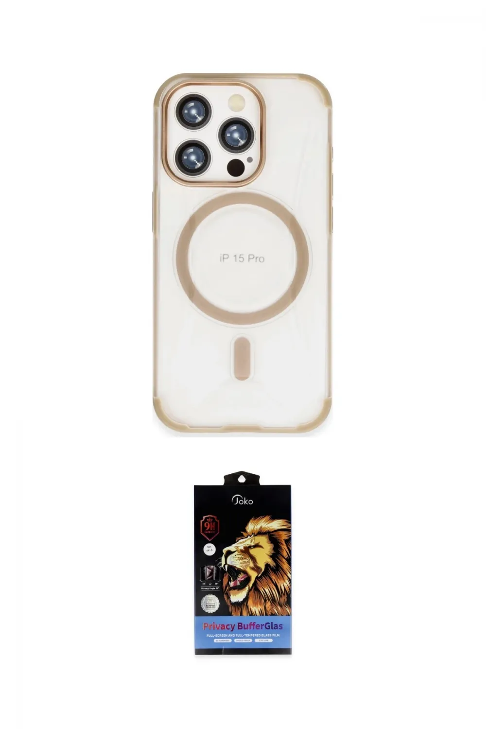 ieg™ iPhone 15 Pro Kılıf Eksen Klasik Koleksiyonu - Siyah Buffer Hayalet Cam Ekran Koruyucu