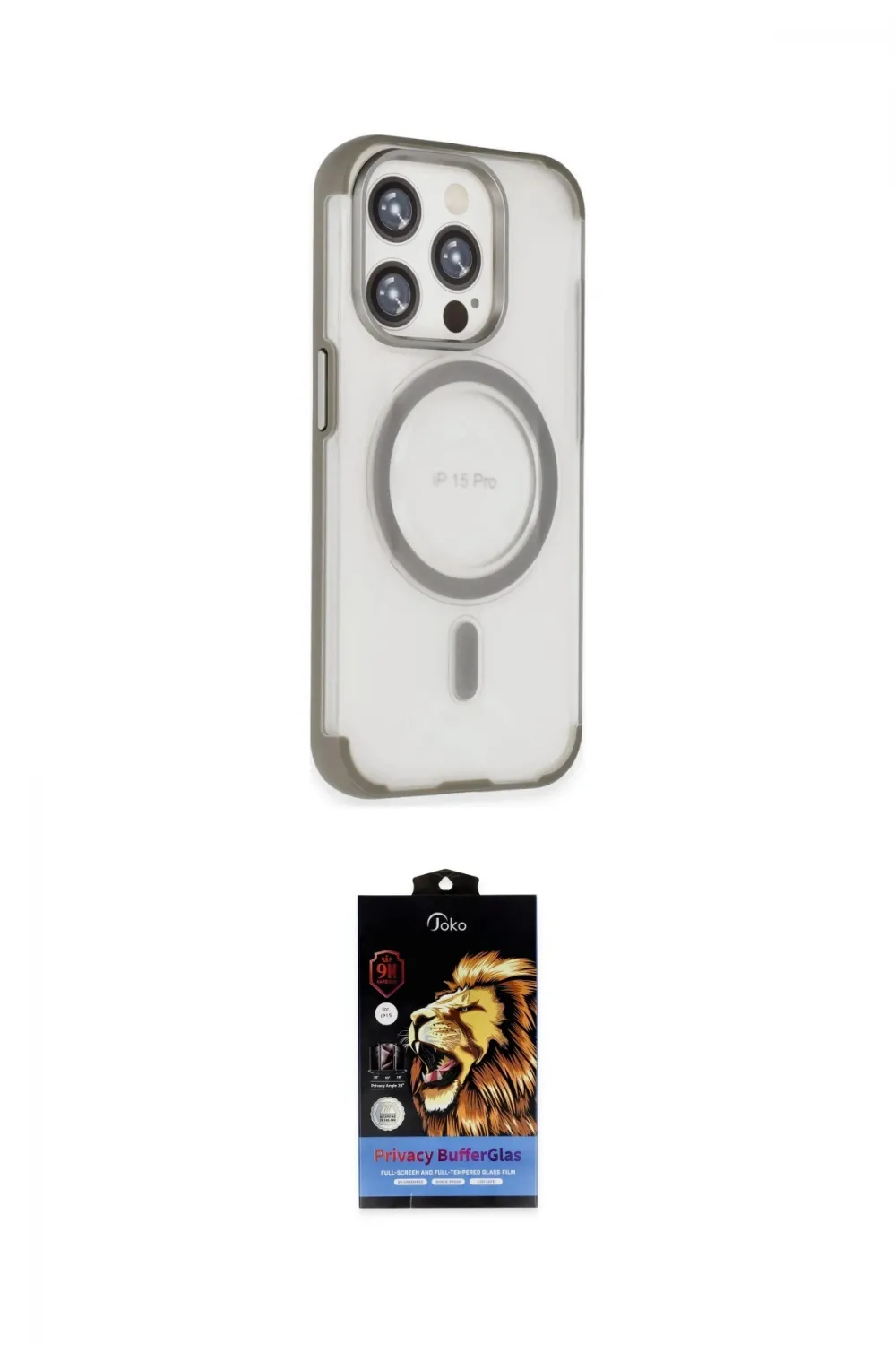 ieg™ iPhone 15 Pro Kılıf Eksen Klasik Koleksiyonu - Siyah Buffer Hayalet Cam Ekran Koruyucu