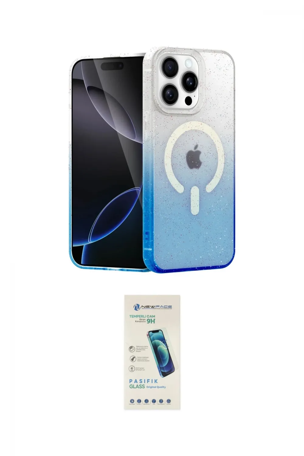 ieg™ iPhone 15 Pro Kılıf Eksen Minimal Özel Seri - Şeffaf Pasifik Cam Ekran Koruyucu