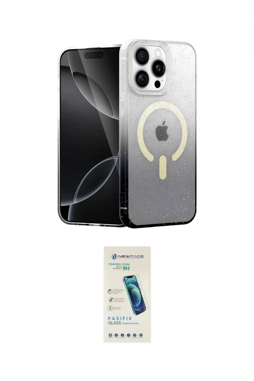 ieg™ iPhone 15 Pro Kılıf Eksen Minimal Özel Seri - Şeffaf Pasifik Cam Ekran Koruyucu