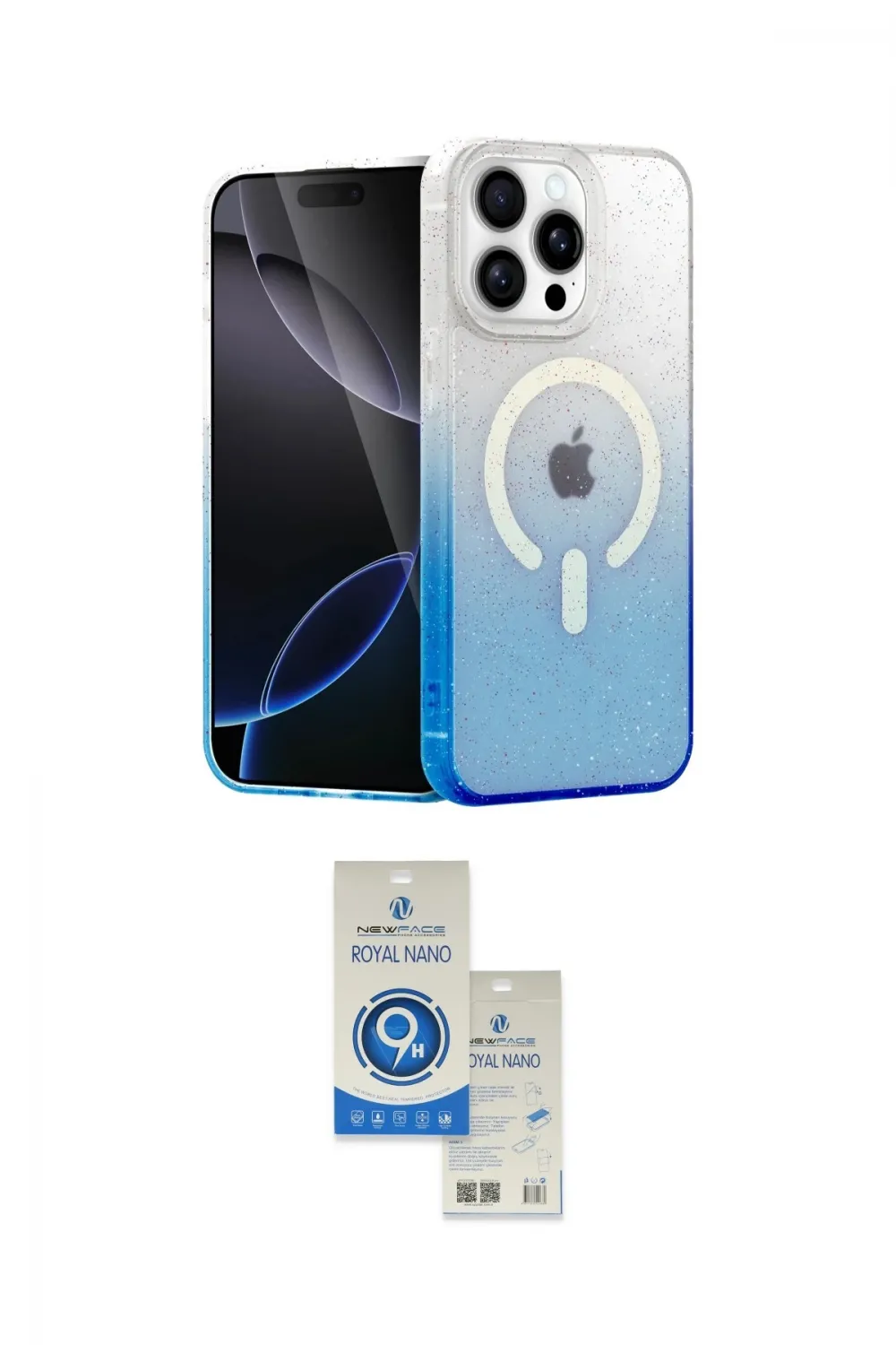 ieg™ iPhone 15 Pro Kılıf Eksen Minimal Özel Seri - Şeffaf Royal Nano Ekran Koruyucu