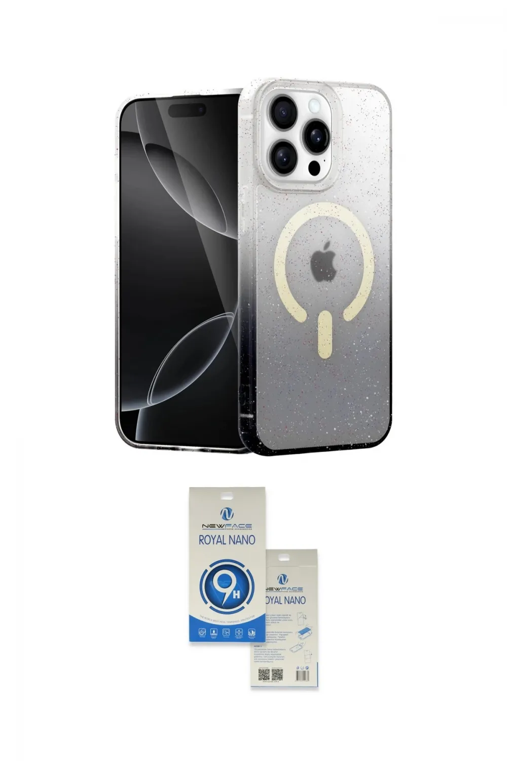 ieg™ iPhone 15 Pro Kılıf Eksen Minimal Özel Seri - Şeffaf Royal Nano Ekran Koruyucu