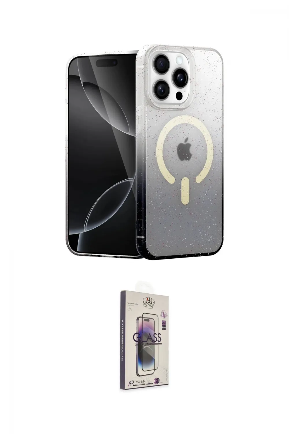 ieg™ iPhone 15 Pro Kılıf Eksen Minimal Özel Seri - Siyah Bilvis 3D Cam Ekran Koruyucu