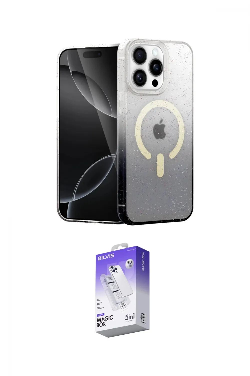 ieg™ iPhone 15 Pro Kılıf Eksen Minimal Özel Seri - Siyah Bilvis 5in1 3D Magic Cam Ekran Koruyucu