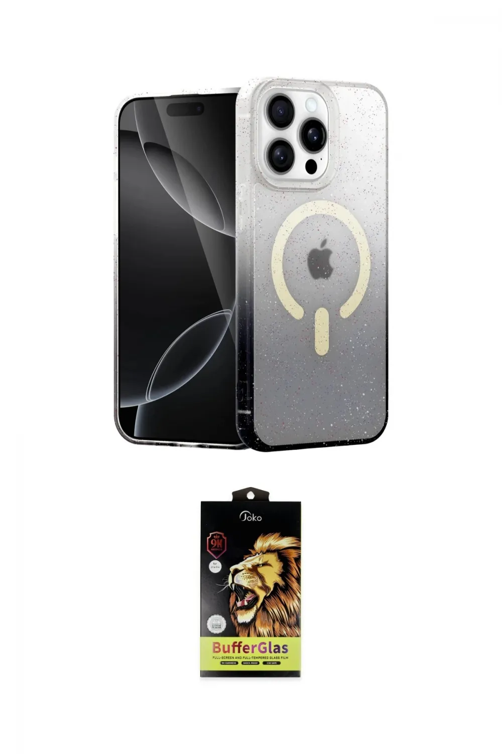 ieg™ iPhone 15 Pro Kılıf Eksen Minimal Özel Seri - Siyah Buffer Cam Ekran Koruyucu