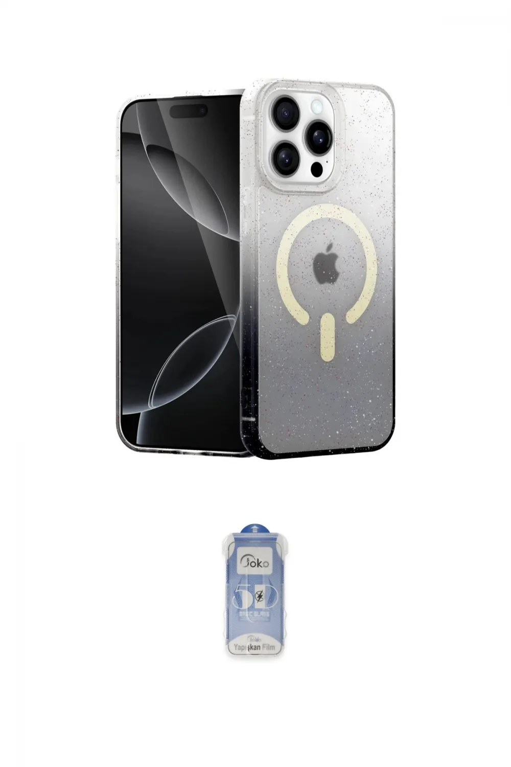 ieg™ iPhone 15 Pro Kılıf Eksen Minimal Özel Seri - Siyah Joko Magic 5D Cam