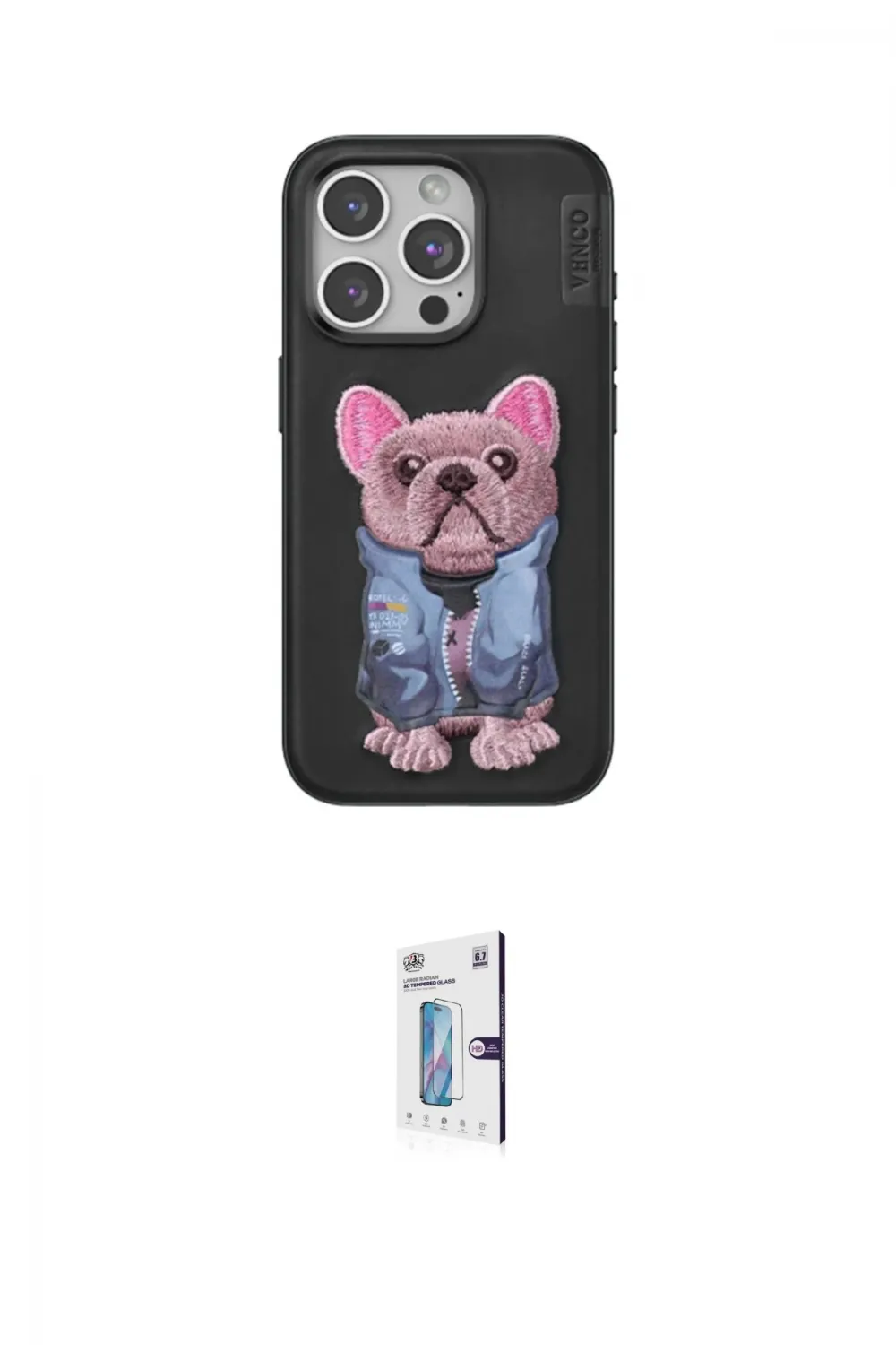 ieg™ iPhone 15 Pro Kılıf İz Minimal Koleksiyonu - Siyah Bilvis 0.18mm Plus Cam Ekran Koruyucu