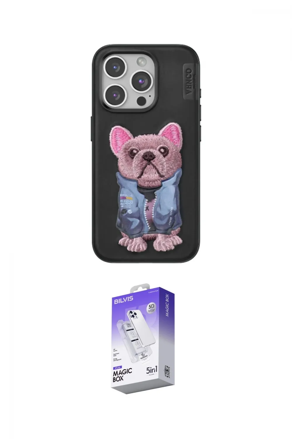 ieg™ iPhone 15 Pro Kılıf İz Minimal Koleksiyonu - Siyah Bilvis 5in1 3D Magic Cam Ekran Koruyucu