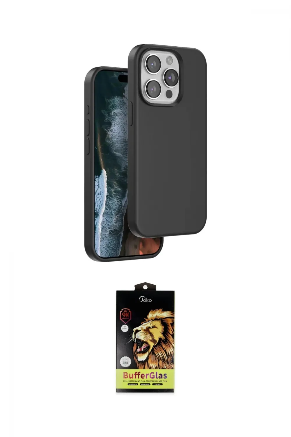 ieg™ iPhone 15 Pro Kılıf Kıvılcım Çizgi Serisi - Siyah Buffer Cam Ekran Koruyucu