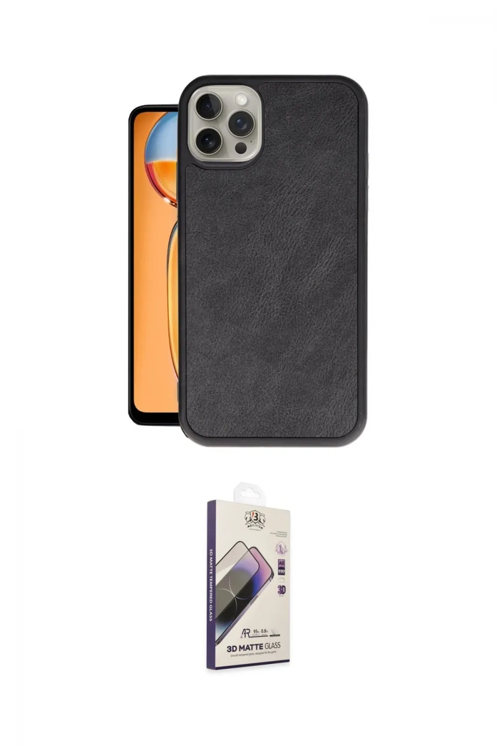 ieg™ iPhone 15 Pro Kılıf Kıvılcım Işık Serisi - Siyah Bilvis 3D Mat Cam Ekran Koruyucu