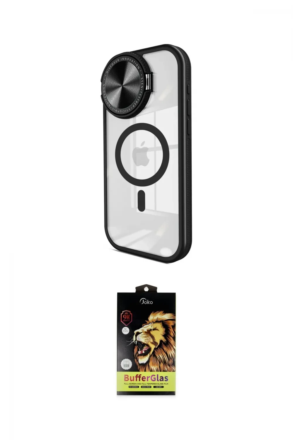 ieg™ iPhone 15 Pro Kılıf Kıvılcım Modern Koleksiyonu - Siyah Buffer Cam Ekran Koruyucu