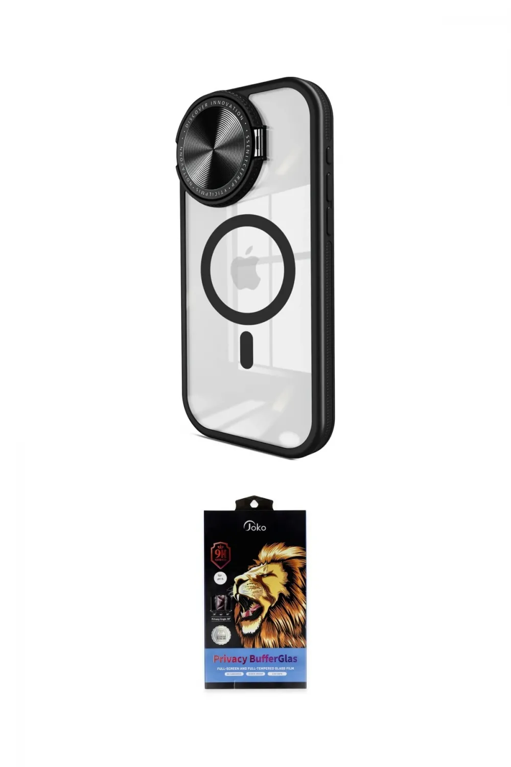 ieg™ iPhone 15 Pro Kılıf Kıvılcım Modern Koleksiyonu - Siyah Buffer Hayalet Cam Ekran Koruyucu