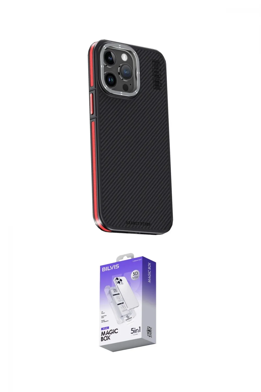 ieg™ iPhone 15 Pro Kılıf Kıvılcım Modern Özel Seri - Siyah Bilvis 5in1 3D Magic Cam Ekran Koruyucu