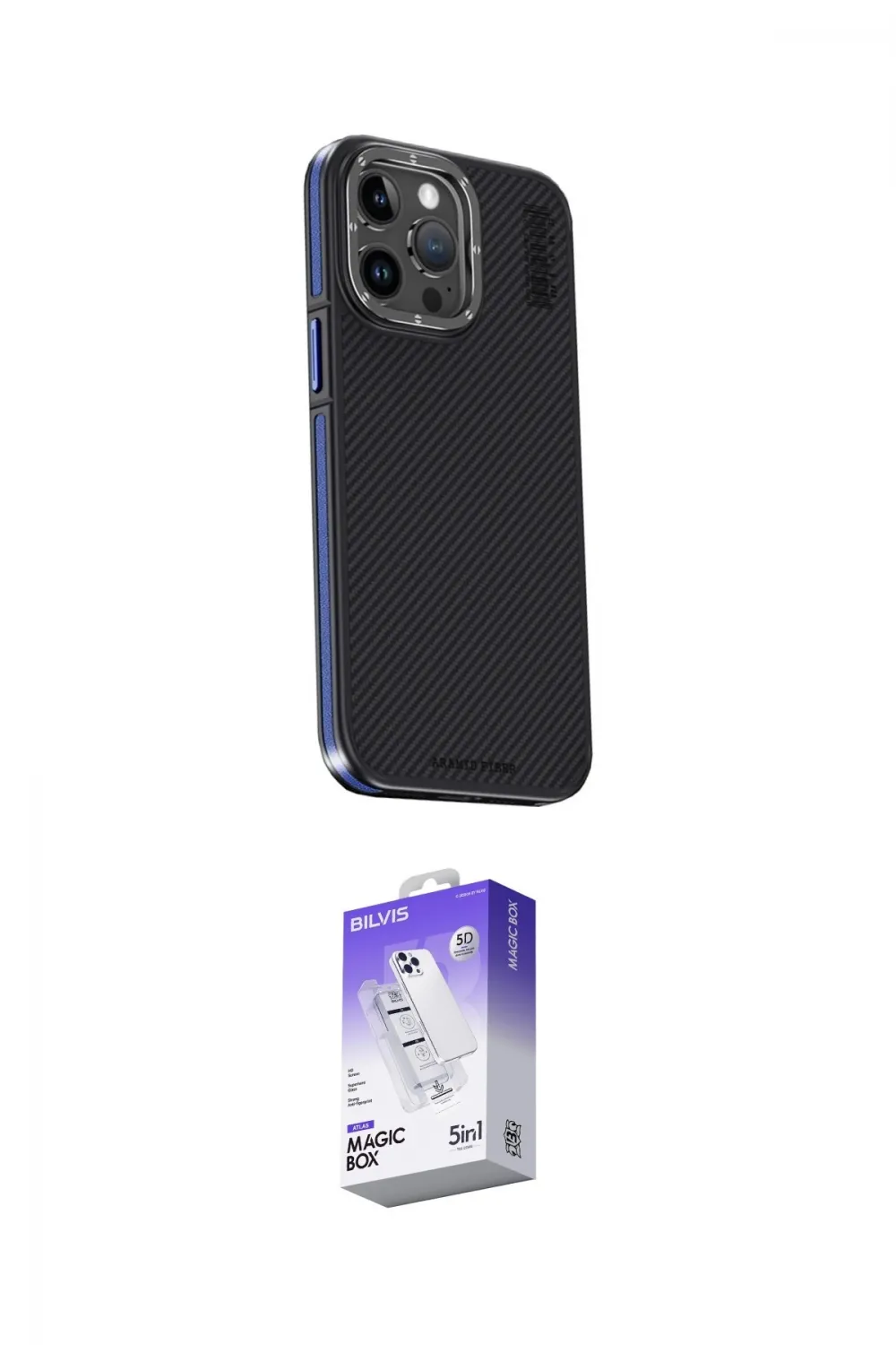 ieg™ iPhone 15 Pro Kılıf Kıvılcım Modern Özel Seri - Siyah Bilvis 5in1 3D Magic Cam Ekran Koruyucu