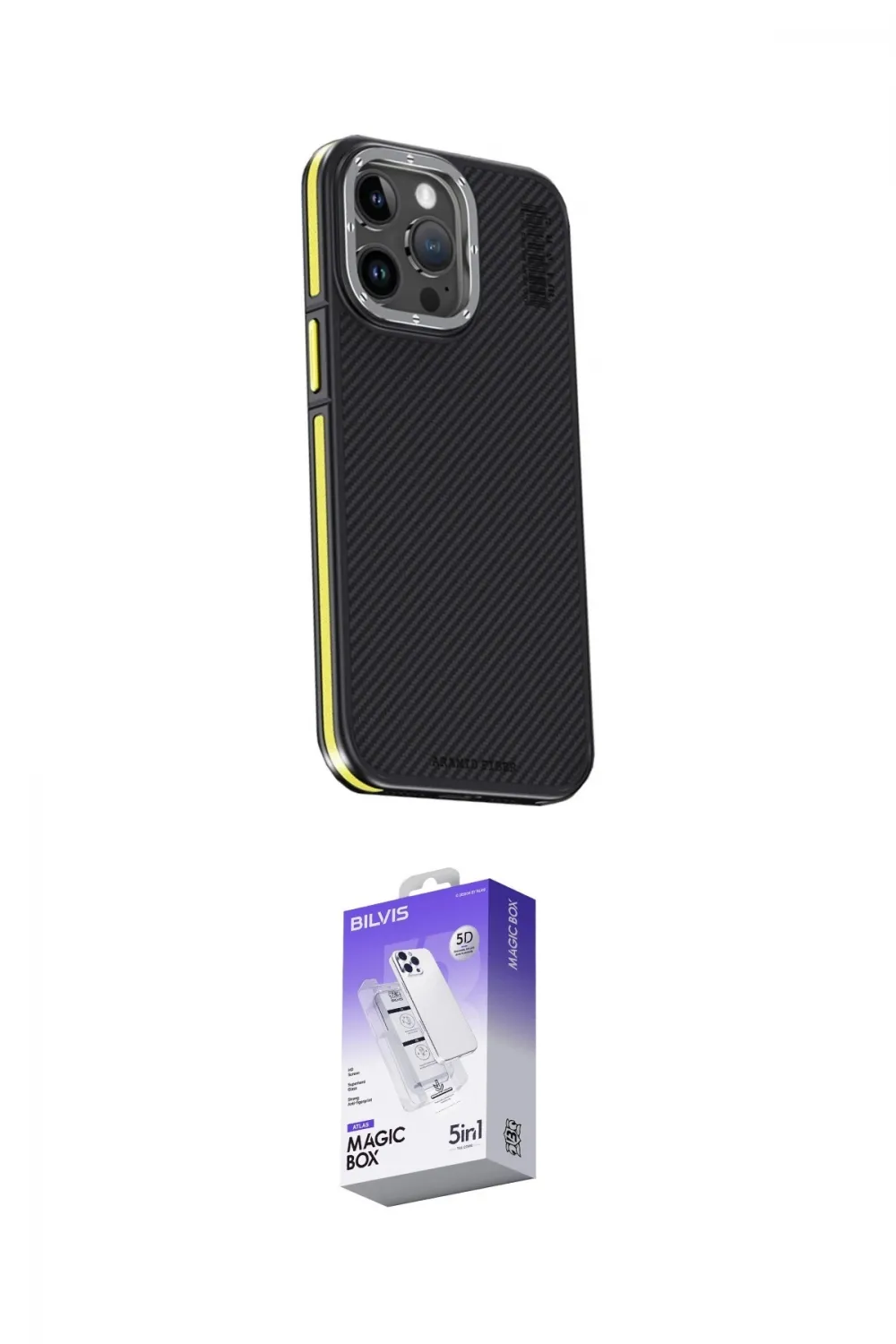 ieg™ iPhone 15 Pro Kılıf Kıvılcım Modern Özel Seri - Siyah Bilvis 5in1 3D Magic Cam Ekran Koruyucu