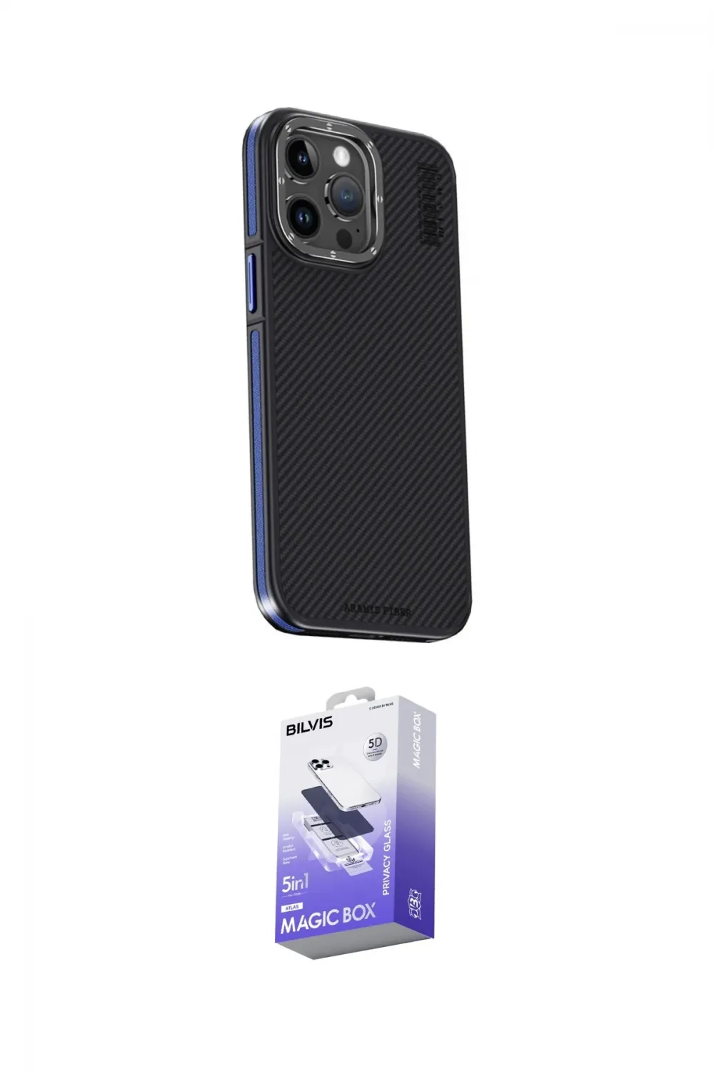 ieg™ iPhone 15 Pro Kılıf Kıvılcım Modern Özel Seri - Siyah Bilvis 5in1 5D Magic Hayalet Cam Ekran Koruyucu