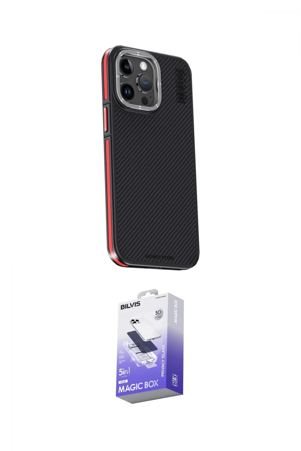 ieg™ iPhone 15 Pro Kılıf Kıvılcım Modern Özel Seri - Siyah Bilvis 5in1 5D Magic Hayalet Cam Ekran Koruyucu