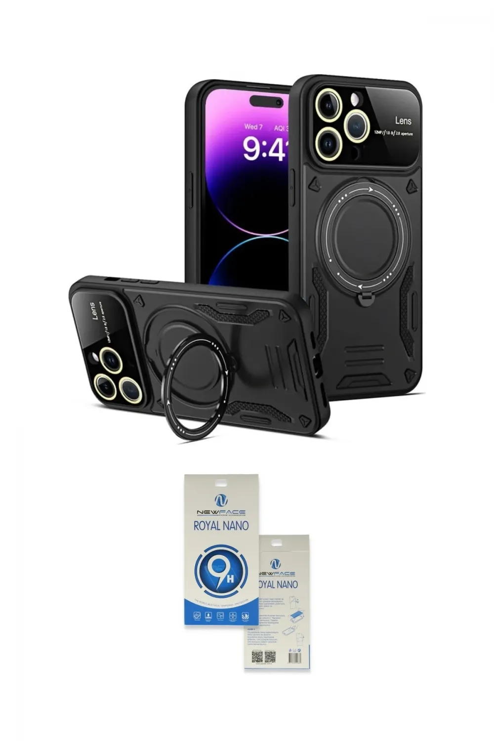 ieg™ iPhone 15 Pro Kılıf Kıvılcım Modern Serisi - Şeffaf Royal Nano Ekran Koruyucu