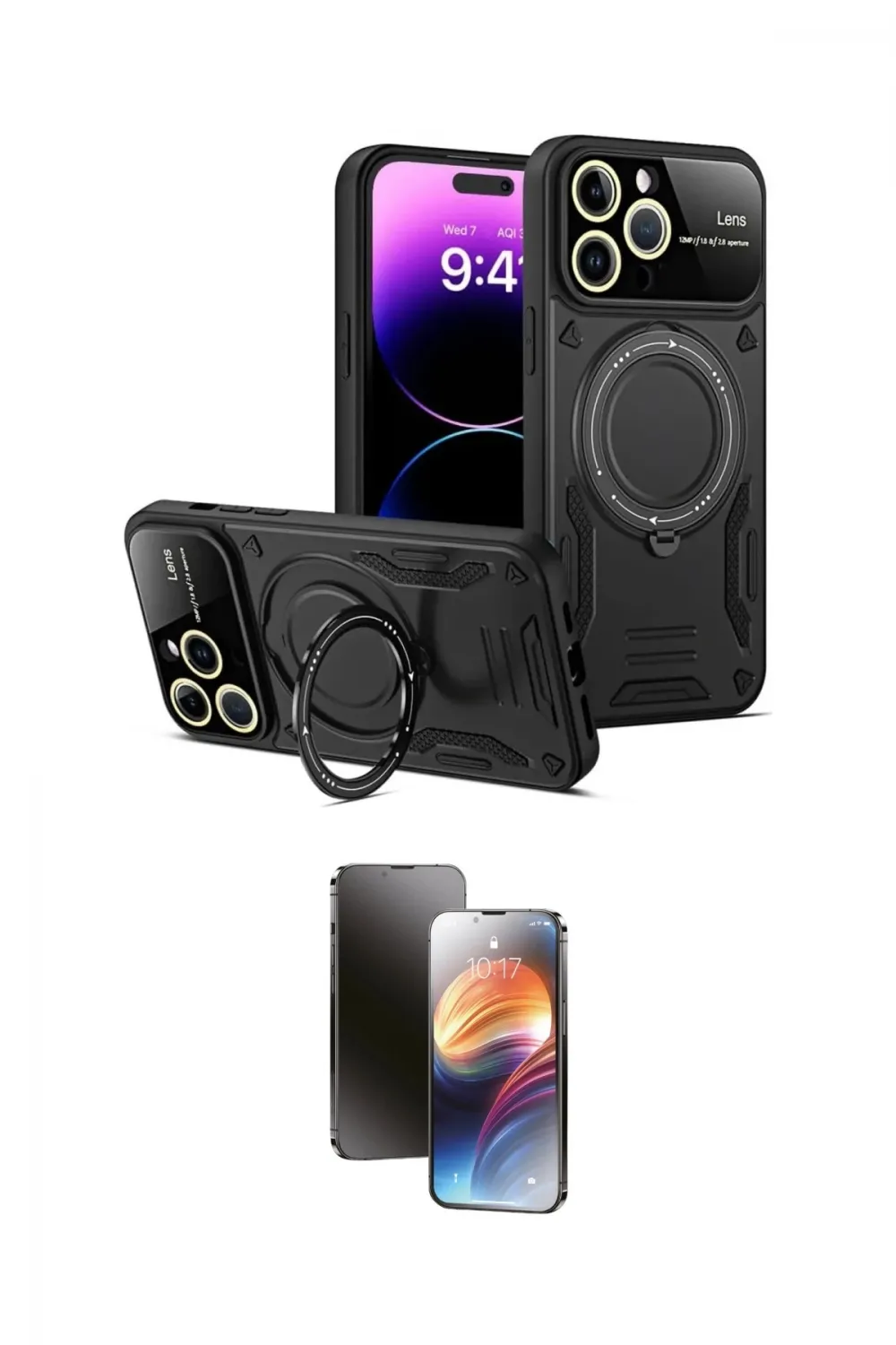 ieg™ iPhone 15 Pro Kılıf Kıvılcım Modern Serisi - Siyah 3D Antistatik Mat Seramik Nano Ekran Koruyucu