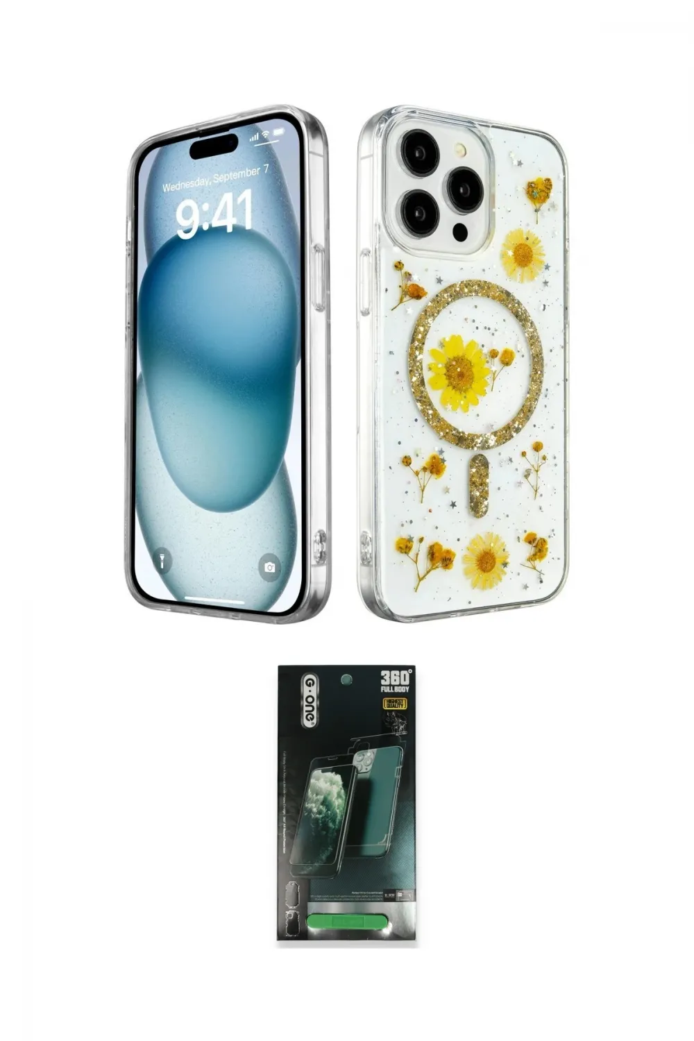 ieg™ iPhone 15 Pro Kılıf Kozmos Doku - Şeffaf 360 Full Body Arka Koruyucu