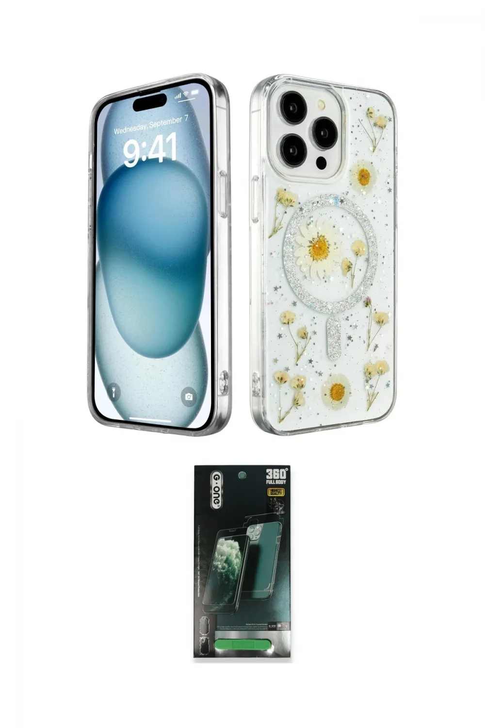 ieg™ iPhone 15 Pro Kılıf Kozmos Doku - Şeffaf 360 Full Body Arka Koruyucu