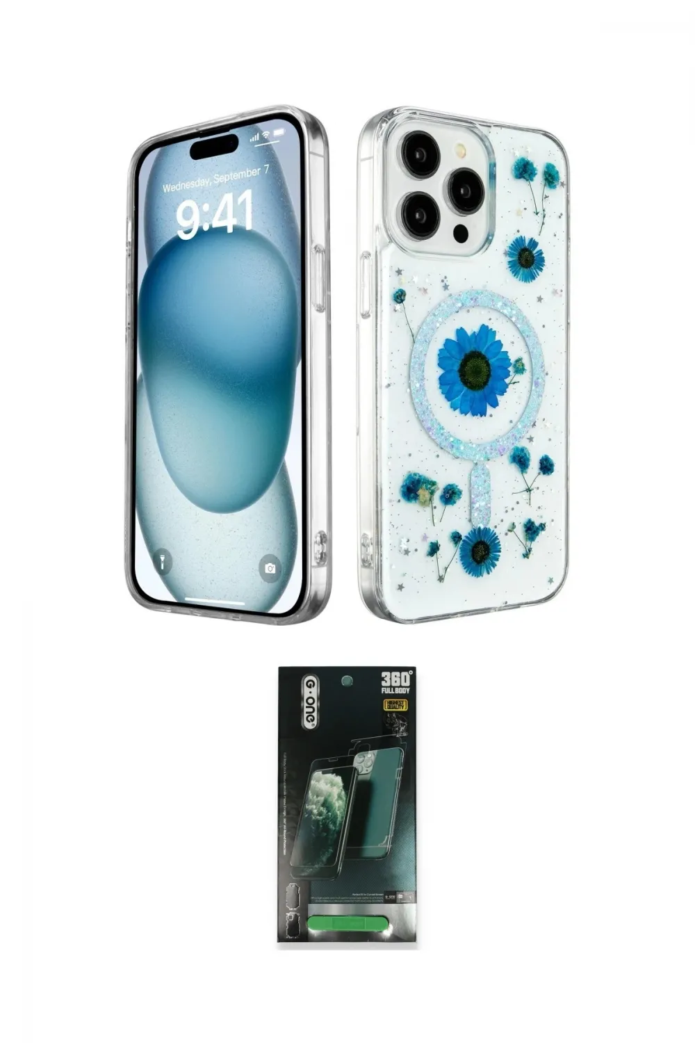 ieg™ iPhone 15 Pro Kılıf Kozmos Doku - Şeffaf 360 Full Body Arka Koruyucu