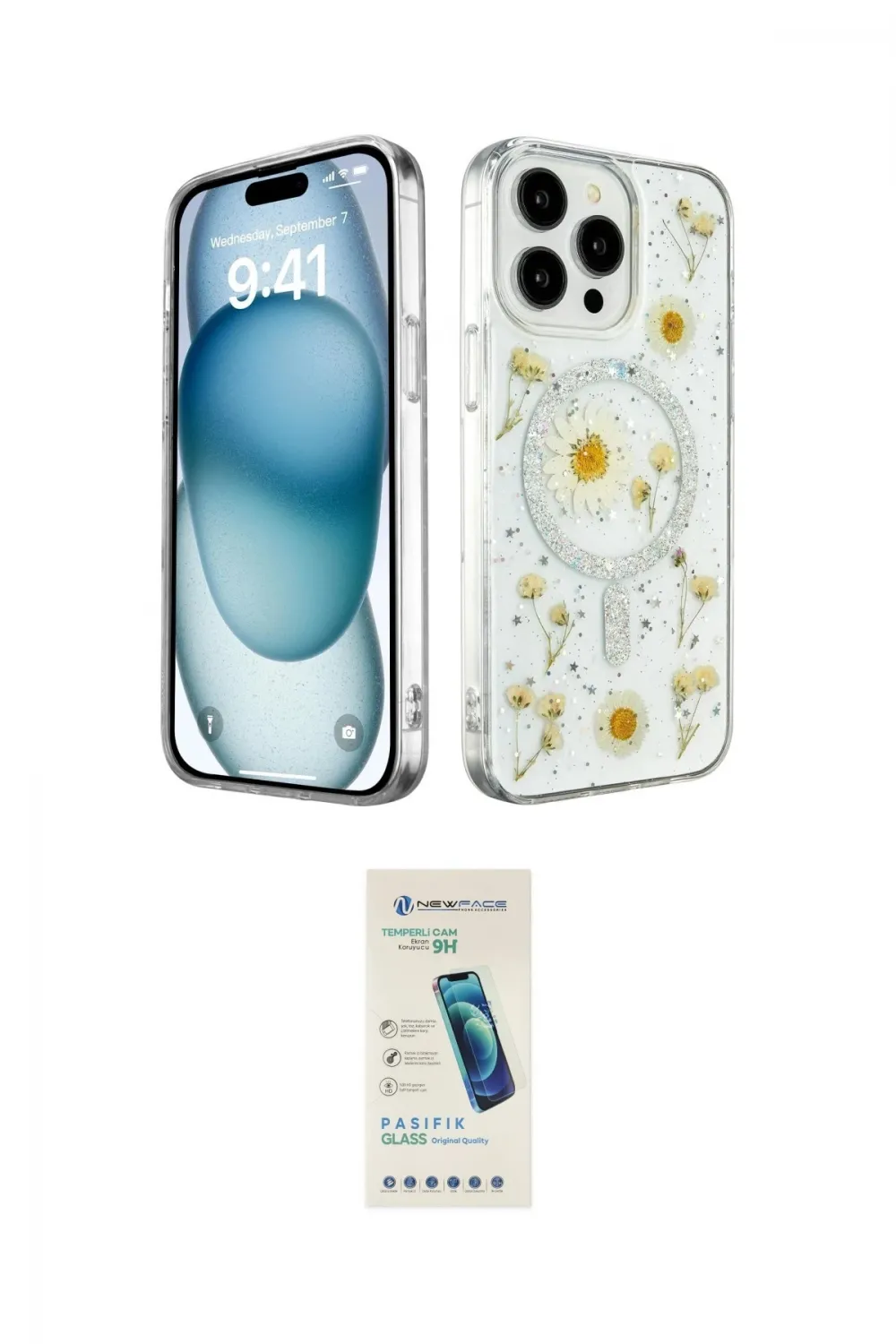 ieg™ iPhone 15 Pro Kılıf Kozmos Doku - Şeffaf Pasifik Cam Ekran Koruyucu