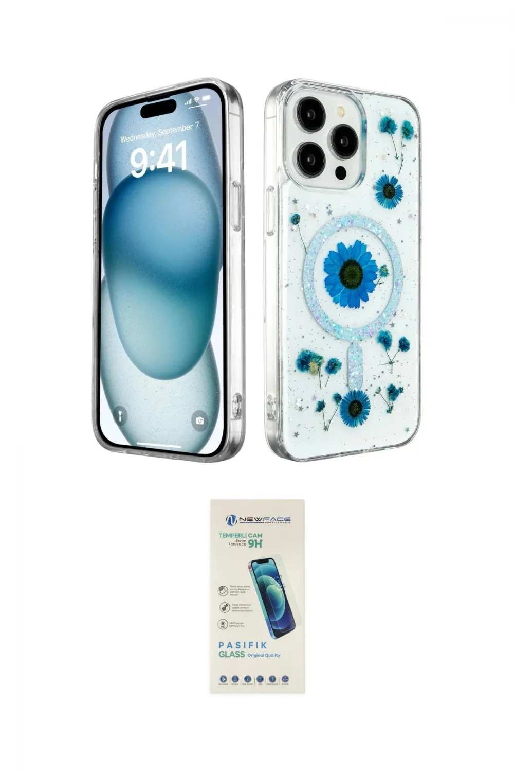 ieg™ iPhone 15 Pro Kılıf Kozmos Doku - Şeffaf Pasifik Cam Ekran Koruyucu