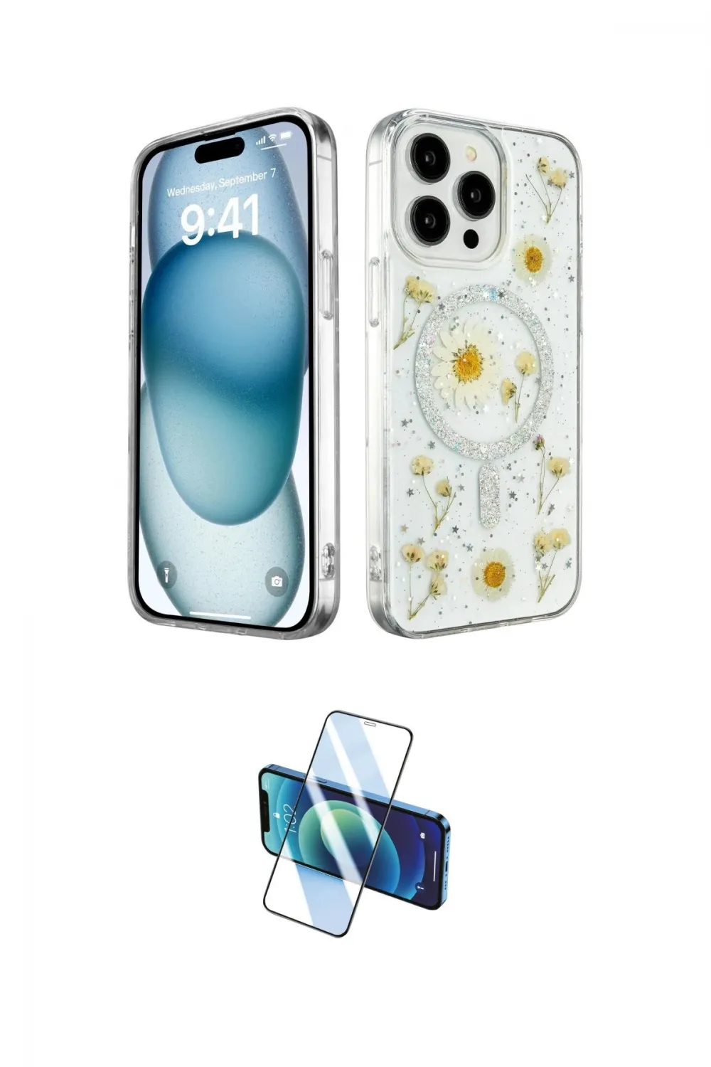 ieg™ iPhone 15 Pro Kılıf Kozmos Doku - Siyah 3D Antistatik Seramik Nano Ekran Koruyucu